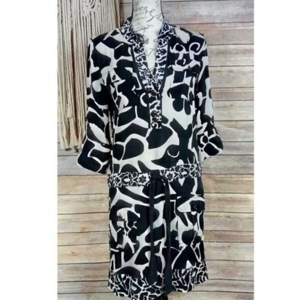 New Diane Von Furstenberg Black and White Abstract Dress